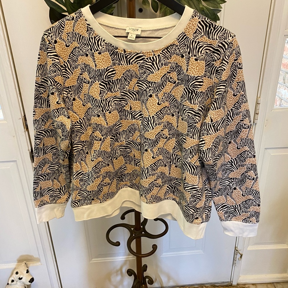 J Crew Safari Animal Print Zebra Print Sweatshirt LS L